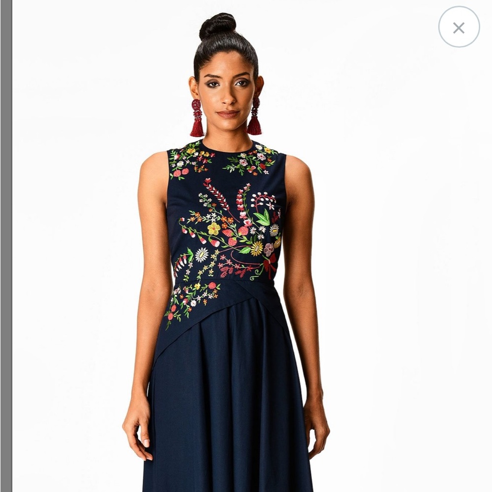 Floral Embellished Poplin Cotton Dress